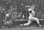  ?? Louis Requena MLB ?? REGGIE JACKSON hits his third consecutiv­e homer against the Dodgers in the 1977 World Series.