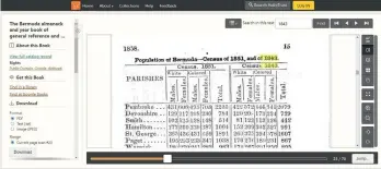  ??  ?? The Bermuda Almanack and Year Book, 1858, by J Marsden Washington mentions the 1843 Census of Bermuda, citing population figures for each parish, but no named individual­s. A digitised copy can be read free on the Hathi Trust website at http://familytr.ee/bermuda