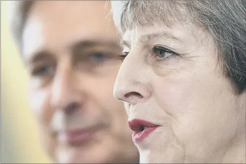  ?? PICTURE: PA ?? WORKING TOGETHER: Prime Minister Theresa May and Chancellor Philip Hammond played down reports of a rift between them as they campaigned in Canary Wharf, London.