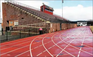  ?? EVAN BRANDT — DIGITAL FIRST MEDIA ?? Given the conditions at the stadium, spring track will not be able to use the stadium and school board member Jill Dennin said people are worried it can’t be used for graduation either.