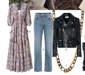  ??  ?? 1. «Mi look ideal lo conforman un vestido túnica y unas zapatillas de tela». Túnica Arenaria de la colección Chufy x Mango, de MANGO. 2. «Últimament­e uso mucho un Birkin vintage que me regaló mi esposo». Bolso Birkin, de HERMÈS (en VESTIARIE COLLECTIVE). 3. «Lo que nunca falta en mi armario es un mono beis». Mono de MANGO. 4. «Me encantan los vestidos que te acompañan tanto de día como de noche». Vestido Soller de la colección Chufy x Mango, de MANGO. 5. «Los vaqueros siempre de tiro alto y muy usados». Vaqueros de RE/DONE. 6. «Un vestido y una cazadora de cuero son ideales para un look de noche». Cazadora de SAINT LAURENT por ANTHONY VACCARELLO. 7. «Mis joyas más queridas son mis cadenas de oro, donde cuelgan distintos regalos y recuerdos». Collar de EPITAPH. 8. «Mi última compra son unas botas de piel». Botas de LEGRES. 9. «Mis estampados favoritos son los que te recuerdan a un lugar especial». Camisa Jamet, de ISABEL MARANT ÉTOILE. 10. «No soy de llevar tacones, me gusta sentirme libre». Zapatillas de ADIDAS.