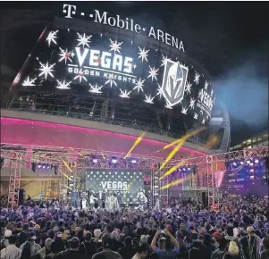  ?? AP PHOTO ?? In this November 2016 file photo, the Golden Knights’ team name is displayed on a screen during an event to unveil the name of Las Vegas’ National Hockey League franchise in Las Vegas.