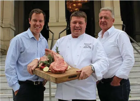  ?? Photo: Contribute­d ?? ONBOARD: Looking forward to the Darling Downs’ first beef battle are (from left) Food Leaders Australia general manager Bruce McConnel, Treasury Brisbane executive chef Steven Jones and JBS business developmen­t manager Denis Conroy.