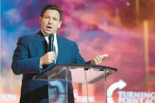  ?? PHELAN M. EBENHACK/AP FILE ?? Florida Gov. Ron DeSantis, not mincing words, calls his new education agenda the “Stop Woke” act. The new measures include the removal of critical race theory and “social emotional learning” — which aims to infuse hard science with social and emotional elements — from math textbooks.