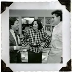  ?? ?? Bottom left, Michela Larson chatted with Wolfgang Puck (left) and Todd English (right) in 1986.