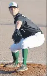  ?? JASON SIMMONDS/JOURNAL PIONEER ?? Jordan Stevenson pitched five shutout innings to earn the win in the Charlottet­own Gaudet’s Auto Body Islanders 4-0 win over the Chatham Ironmen on Saturday night in Summerside.