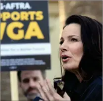  ?? CHRIS PIZZELLO – THE ASSOCIATED PRESS ?? Should striking writers and actors such as Fran Drescher, president of SAG-AFTRA, get unemployme­nt insurance for walking the picket line?