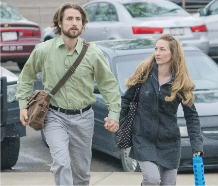  ?? DAVID ROSSITER/THE CANADIAN PRESS ?? David Stephan and his wife Collet leave the courthouse on Tuesday after a jury found them guilty of failing to provide the necessarie­s of life for their 18-month-old toddler Ezekiel, who died on March 18, 2012. A date for sentencing is to be determined...