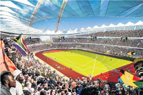  ??  ?? ON TRACK: An artist’s impression of the Moses Mabhida Stadium with an eight-lane track installed. The opening of the Commonweal­th Games will be at the stadium