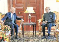  ?? PTI ?? President Ram Nath Kovind meets President of Afghanista­n Mohammad Ashraf Ghani, in New Delhi on 24 October 2017