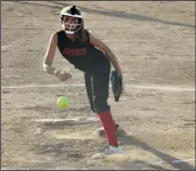  ?? MIKE BUSH/ NEWS-SENTINEL ?? Aztecs pitcher Hannah Escalante struck out 13 Duck batters in Wednesday's 12 and under softball championsh­ip game at Salas Park.