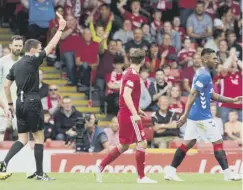  ??  ?? 0 Alfredo Morelos appeared to kick out against Aberdeen.