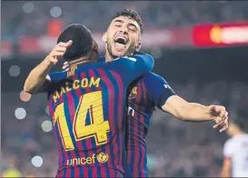  ?? FOTO: GETTY ?? Munir El Haddadi celebra un gol con Malcom en Copa del Rey