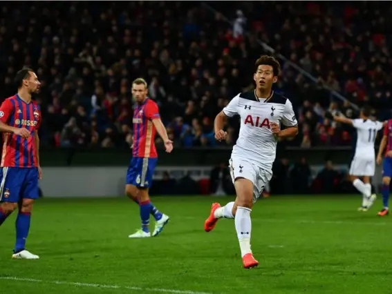  ?? (Getty) ?? Heung-Min Son celebrates after scoring the winner for Spurs at CSKA Moscow
