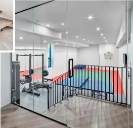  ??  ?? The massive home gym hosts commercial function with a spring-loaded floor and a 10ml. glass entry.