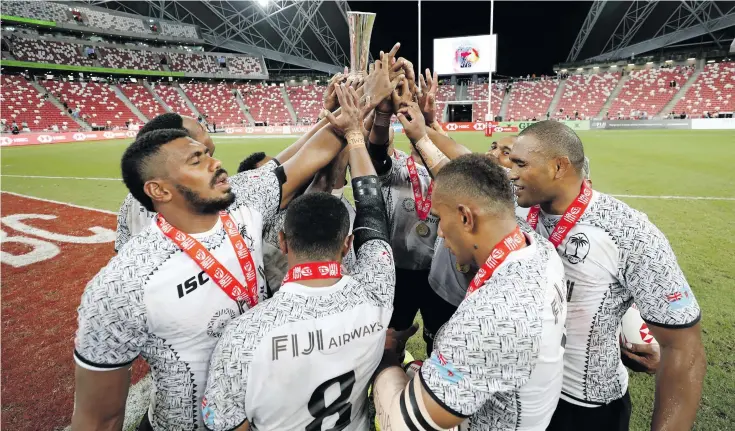  ?? Photo: Zimbio ?? The victorious Fiji Airways Fijian 7s team in Singapore on April 29, 2018.