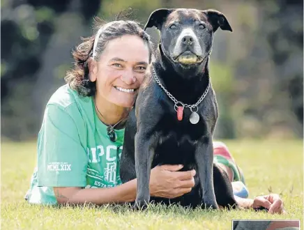  ?? Photo: MAARTEN HOLL/FAIRFAX NZ ?? Better now: Donna Pewhairang­i with her dog Toko, a staffordsh­ire labrador cross that was attacked with a can of oven cleaner. Toko was confined inside for two weeks to recover.