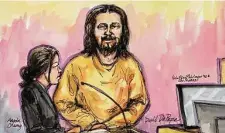  ?? Vicki Behringer/Special to The Chronicle ?? A sketch of David DePape and his federal public defender, Angela Chuang, in federal court in San Francisco.