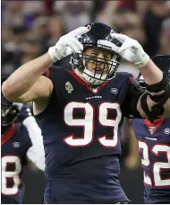  ?? ERIC CHRISTIAN SMITH — THE ASSOCIATED PRESS FILE ?? J.J. Watt’s next sack celebratio­n will be in an Arizona Cardinals uniform.