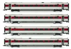  ?? ?? Four-car trailer packs for the LNER Class 801/2 and GWR Class 802/1 are added to the range to go with the train packs. They are all-new models for the modelling of nine-car sets. From top to bottom: MC coach; TS Coach; TSRB coach and MS coach.