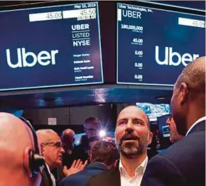  ?? AFP PIC ?? Uber Inc chief executive officer Dara Khosrowsha­hi attending the opening bell of his ride-sharing company’s initial public offering at the New York Stock Exchange on Friday.