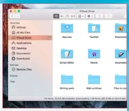  ??  ?? El Capitan’s version of Finder makes it much clearer when files are being synced to or from iCloud – right down to the last megabyte.