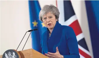  ??  ?? DIVORCE, U.K. STYLE: British Prime Minister Theresa May addresses the European Council in Brussels yesterday after leaders of the other 27 EU member states approved the United Kingdom’s withdrawal agreement.