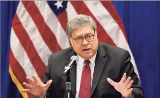  ?? Jeff Roberson / Associated Press ?? Attorney General William Barr speaks during a roundtable discussion on Operation Legend in St. Louis on Oct. 15.