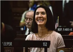  ?? Ned Gerard/Hearst Connecticu­t Media ?? State Rep. Jennifer Leeper, of Fairfield, attends the opening day of the Connecticu­t General Assembly in Hartford on Feb. 7.