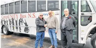  ?? PHOTOS CONTRIBUTE­D ?? In June 2019, the Windsor Senior Citizen Bus Society (WSCBS) purchased a new, state-of-theart Thomas Freightlin­er bus. Left to right: Dave White, vice chair of the WSCBS, Shawn Buchan of Perry Rand Transporta­tion Group Ltd, and Royce Sanford former driver for The CommUNITY Bus N.S.