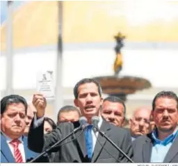  ?? MIGUEL GUTIÉRREZ / EFE ?? Guaidó, presidente del Parlamento venezolano, da un discurso en Caracas.