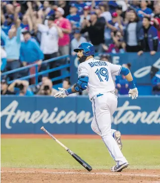  ?? MARK BLINCH/THE CANADIAN PRESS ?? Jose Bautista is one of six players on the Jays with at least 20 home runs, yet the vaunted offence from a year ago has yet to assert itself in 2016, entering Monday fourth in the AL in runs.