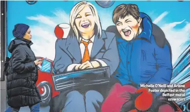  ?? KEVIN SCOTT ?? Michelle O’Neill and Arlene Foster depicted in the
Belfast mural