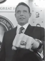  ?? RICK MADONIK/TORONTO STAR ?? Pavel Bure, showing off his Hall of Fame ring, scored 437 goals in 702 regular season games, mostly with the Vancouver Canucks.