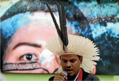  ?? AP ?? Joao Victor Gomes de Oliveira speaks during a session at the COP27 UN Climate Summit in Sharm el-Sheikh.