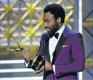  ?? FREDERIC J. BROWN/GETTY-AFP ?? Donald Glover of “Atlanta” became the first African-American to win an Emmy for directing a comedy.