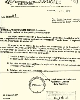  ??  ?? La CGR pidió informes, basándose en la Ley 276/94, que entre otras cosas obliga a los entes públicos a proveer datos al ente contralor.