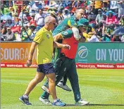  ?? AFP ?? South Africa captain Faf du Plessis is carried away from the field after he retired hurt, in East London on Sunday.