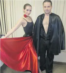  ??  ?? Liberal Party of Canada, Alberta chairman Robbie ‘The Bull Fighter’ Schuett and his dance partner, Iveta Milciute.