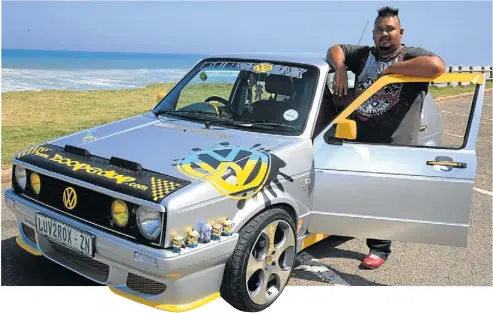  ?? Pictures: THULI DLAMINI ?? MINION MANIA: Kishen Ramjith with his beloved car — and near the front wheel arch sit five of the little henchmen. A sixth was stolen