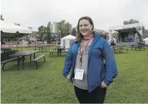  ?? GREG SOUTHAM ?? Edmonton Pride communicat­ions officer Stephanie Dickie says the event’s ‘human library’ is a way of educating people about LGBTQ experience­s while addressing criticism that Pride is simply a big party.