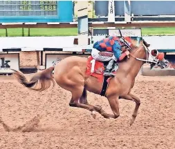  ??  ?? Valiant astica cruza la meta en las pruebas para el Rainbow Futurity