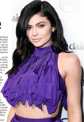  ??  ?? Jenner is the youngest self-made billionair­e having made US$1 billion by age 21.