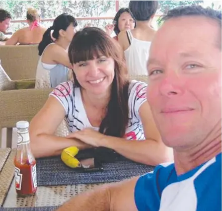  ??  ?? Critically injured cyclist Suzy Wallace with her husband Scott and (below) the Coolangatt­a crash scene.