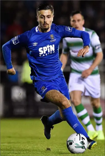  ??  ?? Zack Elbouzedi of Waterford on theball during their SSE Airtricity League Premier Division clash with Shamrock Rovers at the RSC. Wexford FC are away to Athlone Town this Friday in their Division 1 opener.