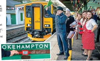  ?? ?? All aboard: Transport Secretary Grant Shapps waves the green flag on the reopened Dartmoor Line. Inset: The token to operate the single line