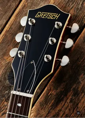  ??  ?? 15 15. This old-style Gretsch headstock looks nicely vintage and just features that classic gold logo. ‘Streamline­r’ isn’t mentioned anywhere on these guitars