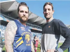  ?? Picture: ALAN BARBER ?? GO THE DISTANCE: James Pennycuick and Matthew Dalla-Libera at the Geelong leg of Fox Footy’s Longest Kick.