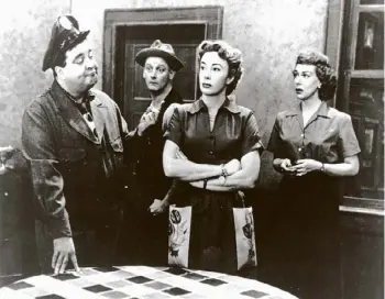  ?? Associated Press file photo ?? Joyce Randolph, right, played Trixie Norton on the classic television show “The Honeymoone­rs.” Randolph died Saturday night at 99. From left are Jackie Gleason as Ralph Kramden; Art Carney as Ed Norton; Audrey Meadows as Alice Kramden and Randolph.