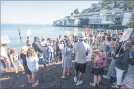  ?? DOUGLAS ZIMMERMAN — SPECIAL TO THE MARIN INDEPENDEN­T JOURNAL ?? Demonstrat­ors gather at Swede’s Beach in Sausalito on Sunday to protest an incident where a property owner told a Black visitor to leave the public beach.